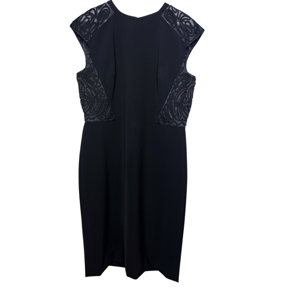 LAFAYETTE 148 Black Lace Talon Cocktail Sheath Dress Cap‎ Sleeve Size 12